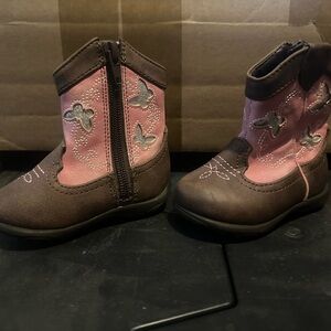 0-3 months baby bundle floral dress, and butterfly booties.